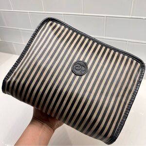 Vintage Oscar de la Renta Black/ White Striped Travel Pouch Bag Organizer UNISEX